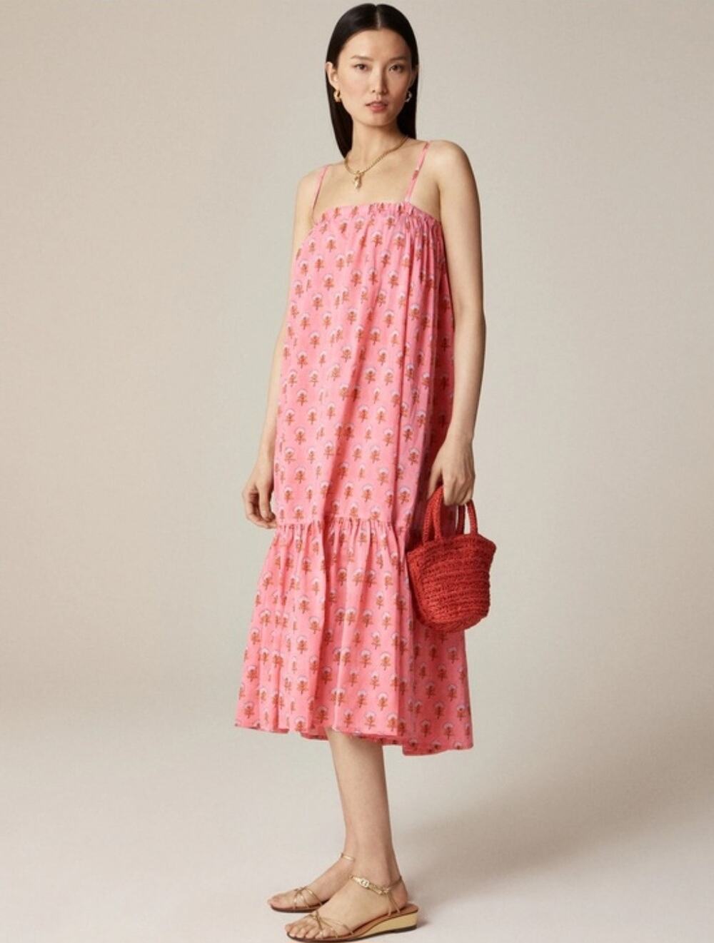 J. Crew Pink SZ Blockprints™ X J.Crew Tiered Dress Midi Dress NWT Size X-Small